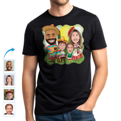 Magliette personalizzate con ritratto di famiglia messicana | Maglietta con foto personalizzata Customywear www.customywear.com Personalized Mexican Family Portrait Tees | Custom Photo T-shirt Art Family www.customywear.com