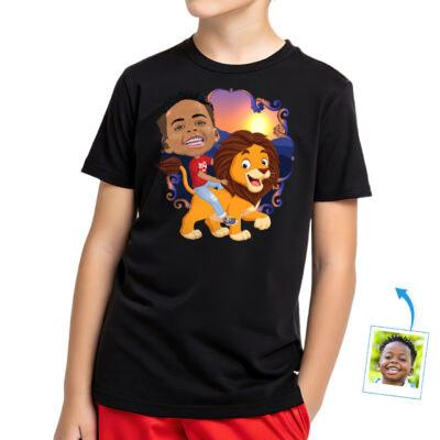 Custom Lion Riding Boy Shirt | Personalized Jungle King Adventure Tee Boy's T-shirts www.customywear.com