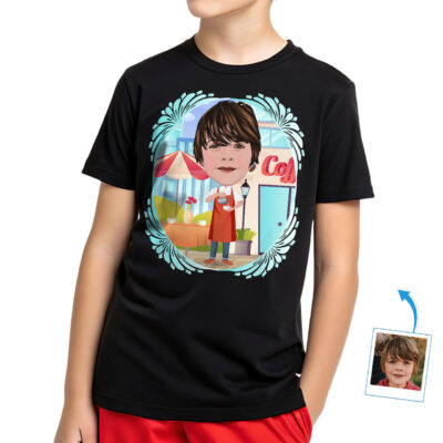Custom Barista Kid T-Shirt – Personalized Photo Tee for Youth Boy's T-shirts www.customywear.com