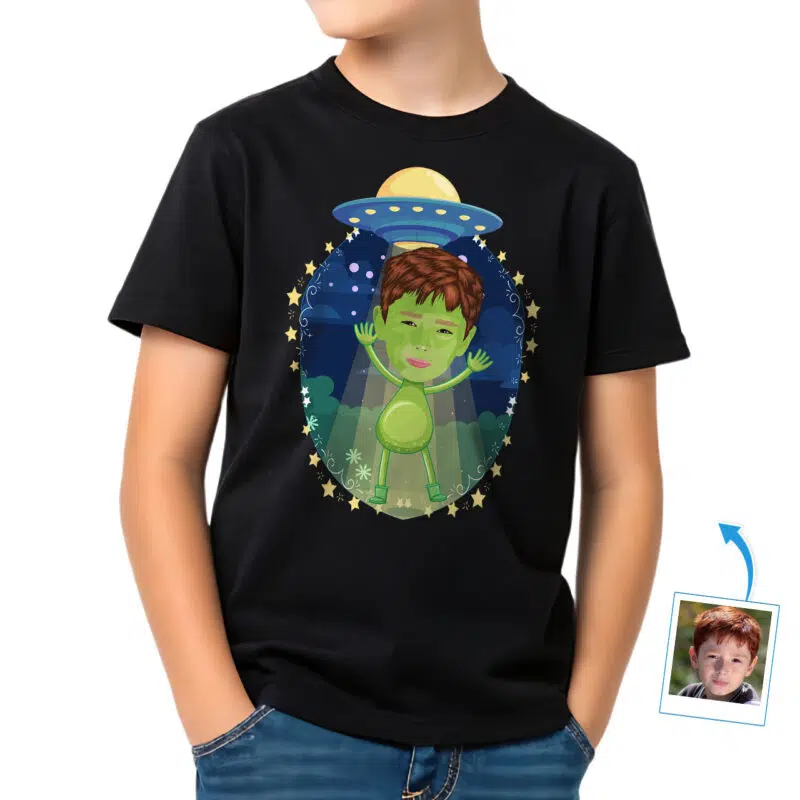 Koszulka dla chłopców z nadrukiem Alien Spaceship | Spersonalizowana koszulka dla dzieci UFO Koszulki dla chłopców www.customywear.com 27