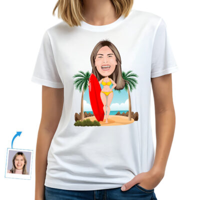 Personalized Woman with Surfboard Shirt | Custom Surf Lover Tee Customywear www.customywear.com Personalized Woman with Surfboard Shirt | Custom Surf Lover Tee T-shirts for Women www.customywear.com