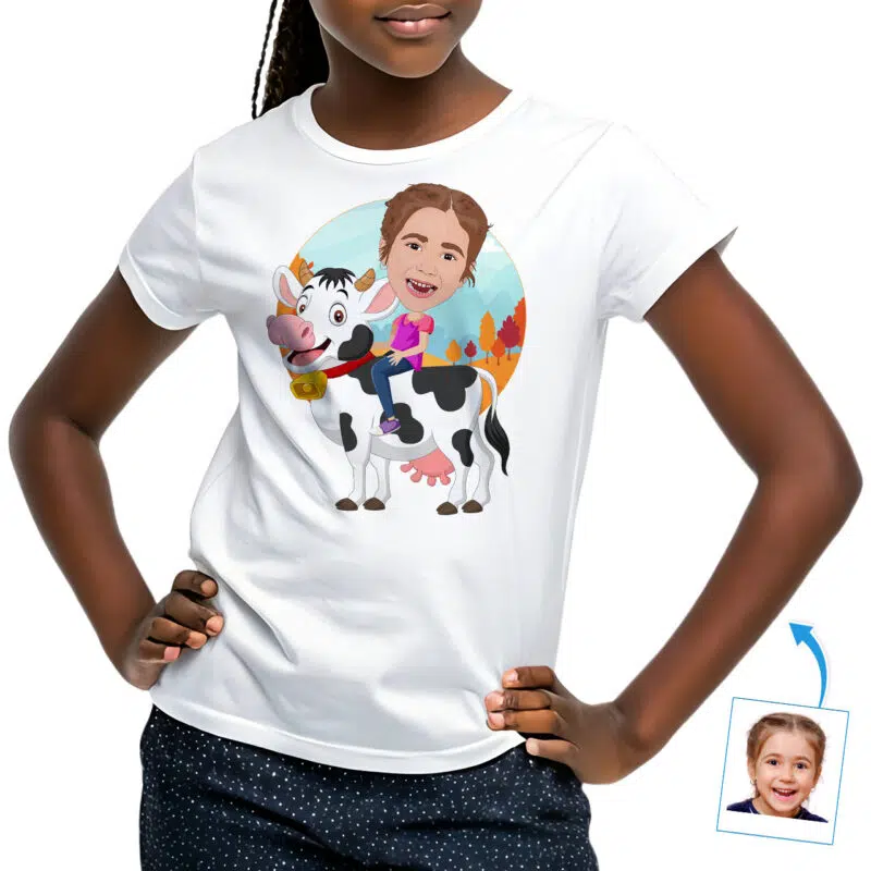 Dievčenská košeľa na jazdenie na kravách | Prispôsobené detské tričko Cowgirl Darčeky na mieru – Jazda na kravách www.customywear.com 27