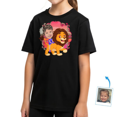 Custom Lion Riding Girl Shirt | Personalized Wild Animal Kids Tee Girl's T-shirts www.customywear.com