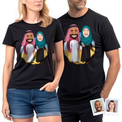 Personalized Arabic Couple T-Shirt – Transform Your Photo into Custom Arab Apparel T-shirts for Couple www.customywear.com