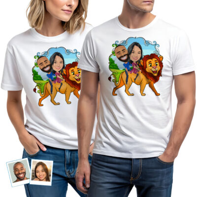 Personalized Lion Couples Shirts: Transform Photos into Adventure Attire T-shirts for Couple www.customywear.com