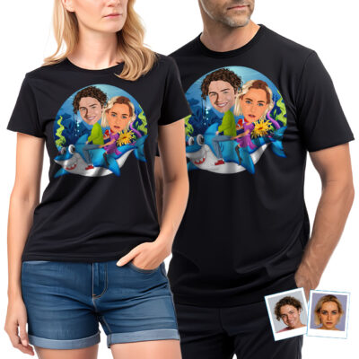 Custom Baby Shark Couples Shirt | Personalized Whale Shark Tee T-shirts for Couple www.customywear.com