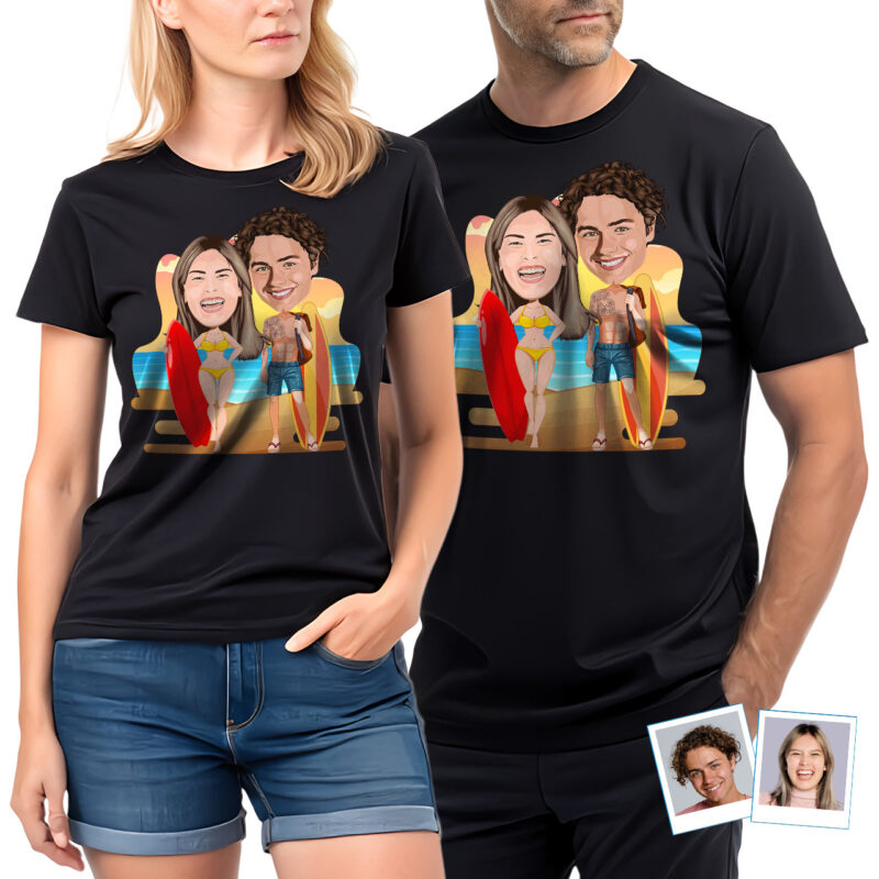 Camiseta de surfe Beachside Bliss para casais Presentes personalizados - Prancha de surfe www.customywear.com 27