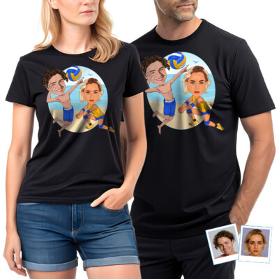 Custom Volleyball Couple Shirt | Matching Volleyball Tee | Personalized Beach Volleyball Gift T-shirts for Couple www.customywear.com