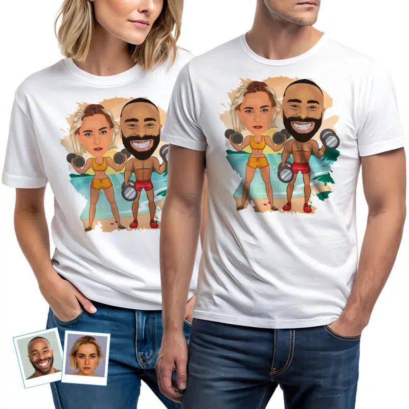 Custom Gym Couples Shirts – Personalized Workout Tees with Your Photos Custom Gifts - Beach workout www.customywear.com 27