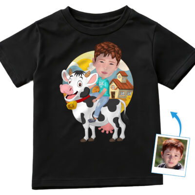 Custom Cow Riding Boy Shirt | Personalized Cowboy Kids Tee Boy's T-shirts www.customywear.com 2
