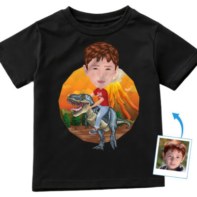 Custom Dinosaur Rider Tee | Transform Your Photo into Personalized Birthday T-Shirt Boy's T-shirts www.customywear.com 2