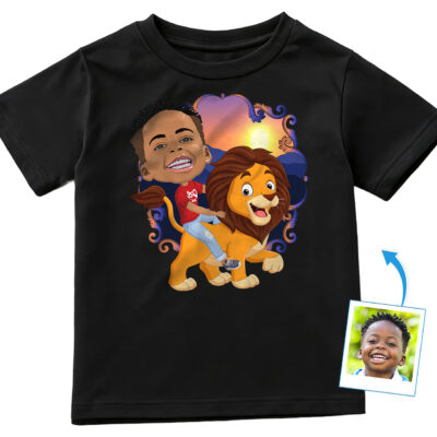Custom Lion Riding Boy Shirt | Personalized Jungle King Adventure Tee Boy's T-shirts www.customywear.com 2
