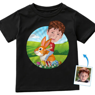 Maglietta personalizzata con coniglietto pasquale | Maglietta con foto personalizzata per ragazzi www.customywear.com 2