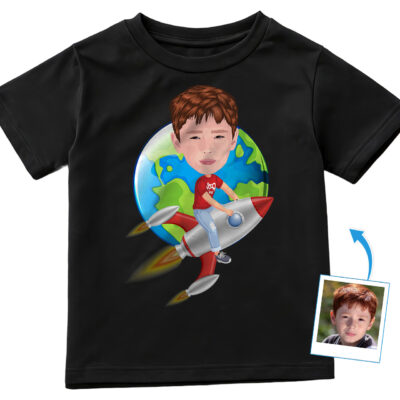 Embark on an Adventure: Custom Rocket Riding Boy Shirt – Personalized Spaceship Alien Kids Tee Boy's T-shirts www.customywear.com 2