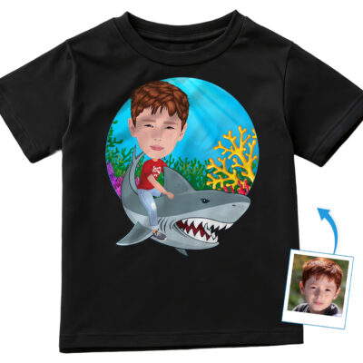 T-shirt personnalisé Shark Rider – T-shirt photo personnalisé pour enfants T-shirts pour garçons www.customywear.com 2