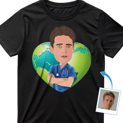 Personalized Male Nurse Shirt | Custom Nurse Heart Globe Tee T-shirts For Men www.customywear.com 2