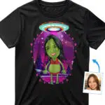 Zakázková vesmírná košile Alien UFO: Personalizované tričko s portrétem UFO Dárky na zakázku – Košile mimozemšťanů www.customywear.com 29