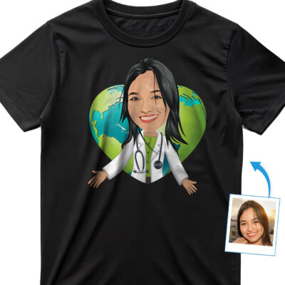 Custom Nurse Shirt – Personalized Nursing Gift with Heart Globe T-shirts for Women www.customywear.com 2