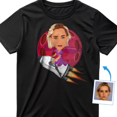 Personalized Spaceship Adventure T-Shirt – Transform Your Photo into Custom Rocket Tee T-shirts for Women www.customywear.com 2