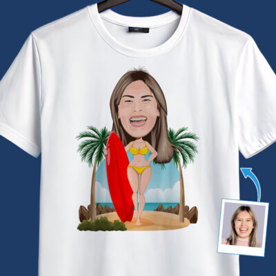 Personalized Woman with Surfboard Shirt | Custom Surf Lover Tee T-shirts for Women www.customywear.com 2