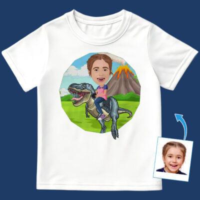Transform Your Photo to Personalized Dinosaur Rider Tee | Custom Kids T-Shirt Girl's T-shirts www.customywear.com 2