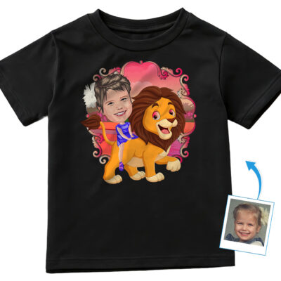 Custom Lion Riding Girl Shirt | Personalized Wild Animal Kids Tee Girl's T-shirts www.customywear.com 2