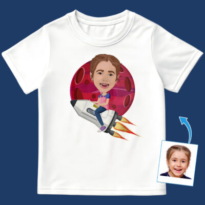 Fly Among the Stars: Custom Rocket Riding Girl Shirt – Personalized Spaceship Alien Planet Tee Girl's T-shirts www.customywear.com 2