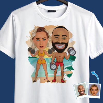 Custom Gym Couples Shirts – Personalized Workout Tees with Your Photos T-shirts for Couple www.customywear.com 2