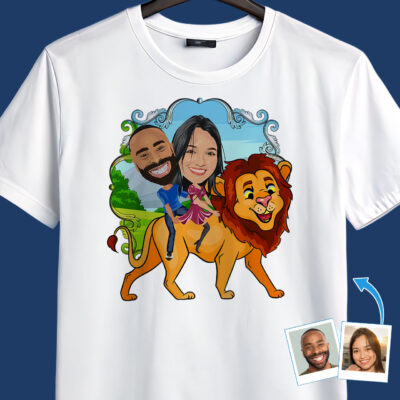Personalized Lion Couples Shirts: Transform Photos into Adventure Attire T-shirts for Couple www.customywear.com 2