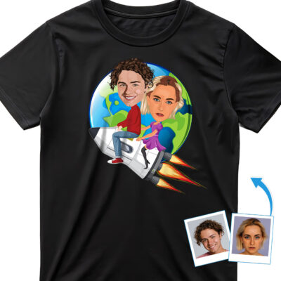 Embark on a Custom Rocket Ride – Personalized Couples’ Adventure to an Alien Planet T-shirts for Couple www.customywear.com 2