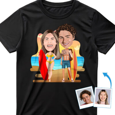 Beachside Bliss surfing couples tee T-shirts for Couple www.customywear.com 2