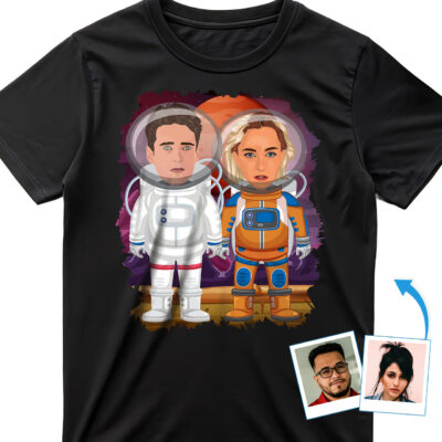 Custom Astronauts Couples Shirts – Personalized Space Lovers Anniversary Tees T-shirts for Couple www.customywear.com 2