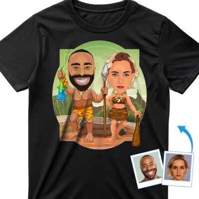 Custom Caveman Couples Shirt – Transform Your Photo into Primitive Matching Tee T-shirts for Couple www.customywear.com 2