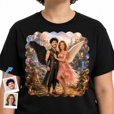 Camiseta personalizada angelical para parejas | Regalo conmemorativo personalizado Ropa personalizada www.customywear.com Angelic Custom Couples T-Shirt | Personalized Memorial Gift T-shirts for Couple www.customywear.com