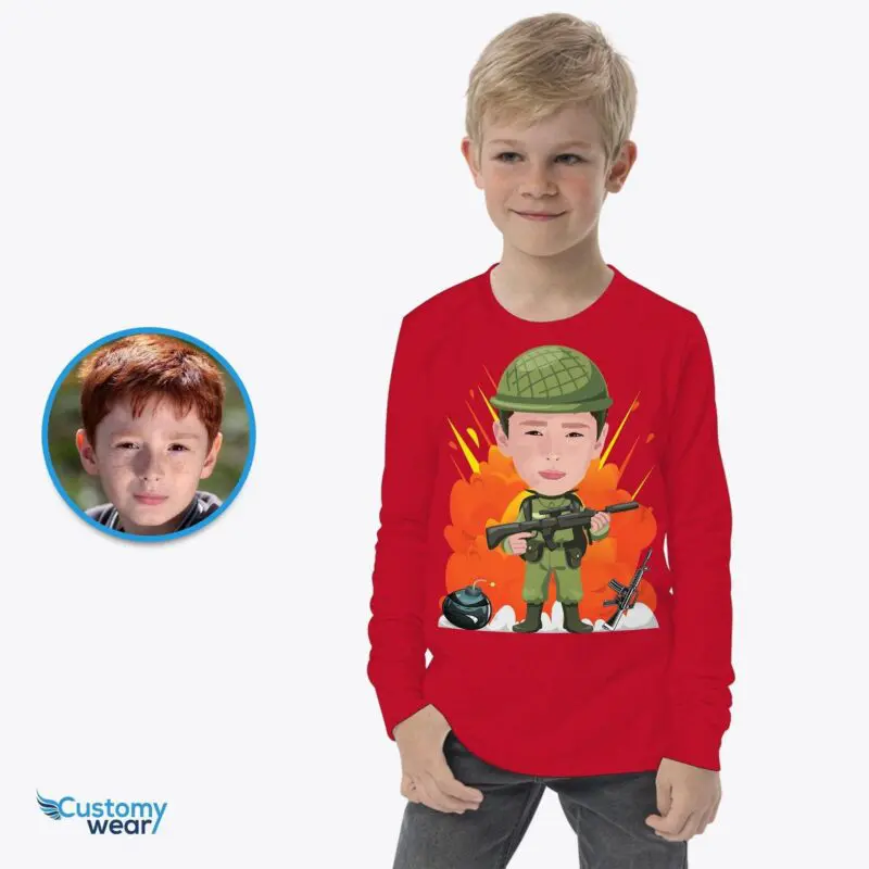 Custom Army Boy with Gun Shirt | Personalized Military Youth Tee-Customywear-Boys