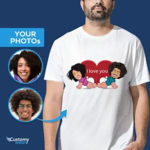 Camisetas personalizadas para casais com pose de bebê - camisetas com fotos personalizadas Camisas para adultos www.customywear.com
