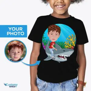 Benutzerdefiniertes Shark Rider T-Shirt – personalisiertes Foto-T-Shirt für Kinder Axtra – ALLE Vektor-Shirts – Herren www.customywear.com