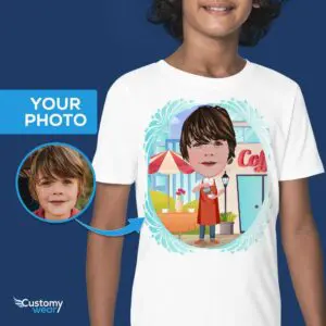 Custom Barista Kid T-Shirt – Personlig fototröja för ungdom Axtra - ALLA vektorskjortor - manliga www.customywear.com