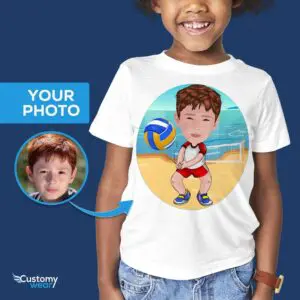 Op maat gemaakt strandvolleybal jeugd T-shirt – gepersonaliseerd kindervolleybalshirt Axtra - ALLE vectorshirts - mannelijk www.customywear.com