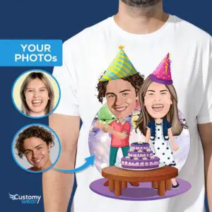 Niestandardowe koszulki urodzinowe dla par – spersonalizowane koszulki z portretami dla niego i jej urodzin www.customywear.com