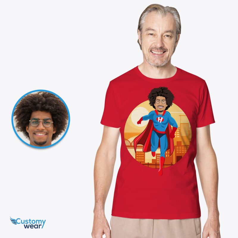 Skræddersyet blå superhelte-t-shirt til mænd - Personlig Superdad-t-shirt-skræddersyet tøj-voksenskjorter