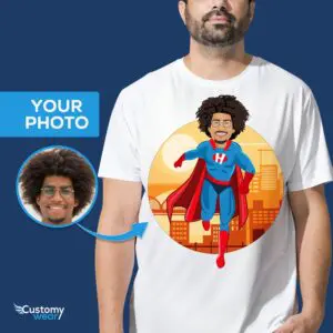 T-shirt blu personalizzabile da supereroe per uomo – Magliette personalizzate Superdad Tee per adulti www.customywear.com