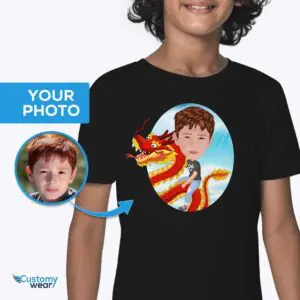 Benutzerdefiniertes Drachenreit-Shirt für Jungen – personalisiertes Jugend-Fantasie-T-Shirt Axtra – ALLE Vektor-Shirts – männlich www.customywear.com