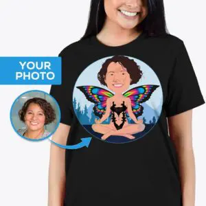 Niestandardowa koszulka damska z motywem motyla do jogi | Spersonalizowana koszulka inspirowana naturą Koszulki dla dorosłych www.customywear.com