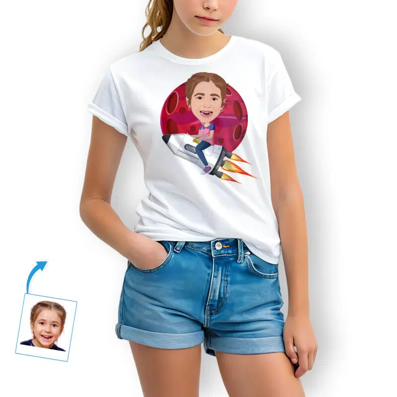 Repülj a csillagok között: Egyedi rakétalovas lánypóló – személyre szabott űrhajós Alien Planet póló Egyedi ajándékok – Rakétahajó www.customywear.com 27