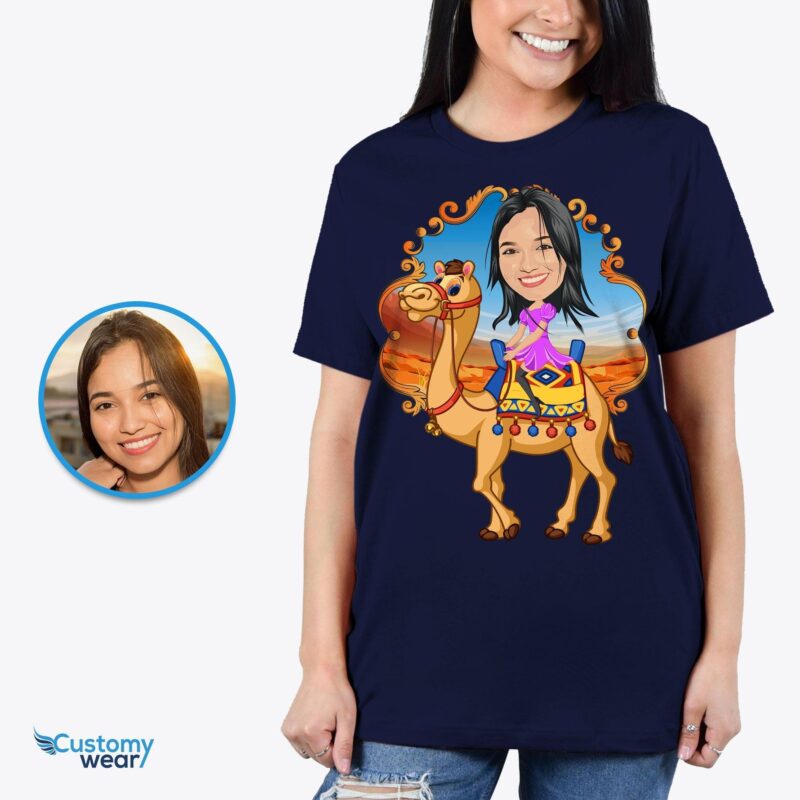 Camel rider woman shirt - Desert Animal Sunshine pyramid tee CustomyWear adult, Adult-google, adult2, adventure_shirt, animal, animal gift, animal print t shirt, animal shir
