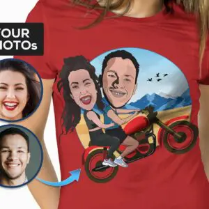 Niestandardowa koszulka dla pary jeżdżącej na motocyklu | Spersonalizowana koszulka motocyklowa Adventure Tee Koszulki dla dorosłych www.customywear.com