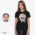 Custom Cow Riding Girl Shirt | Personalized Cowgirl Kids Tee-Customywear-Animal Lovers