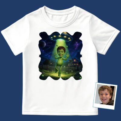 Custom Alien Spaceship Boy Shirt | Personalized UFO Kids Tee Boy's T-shirts www.customywear.com 2