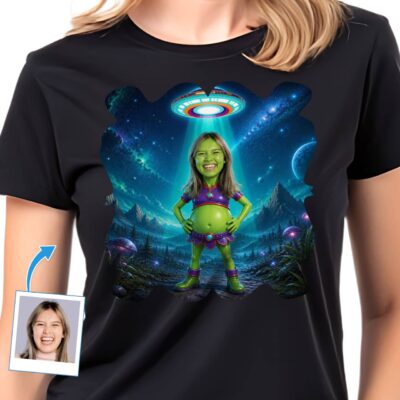 Custom Alien UFO Space Shirt: Personalized UFO Portrait Tee T-shirts for Women www.customywear.com